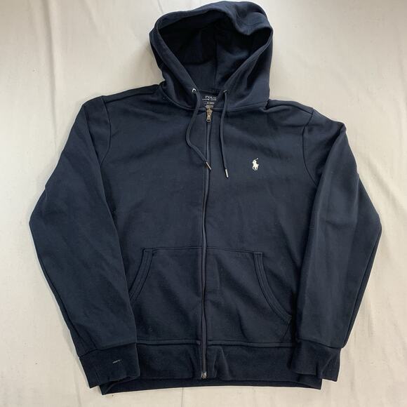 Polo Ralph Lauren Mens Navy Blue Hoodie Zip Sweatshirt Size Medium Cotton - Picture 1 of 8